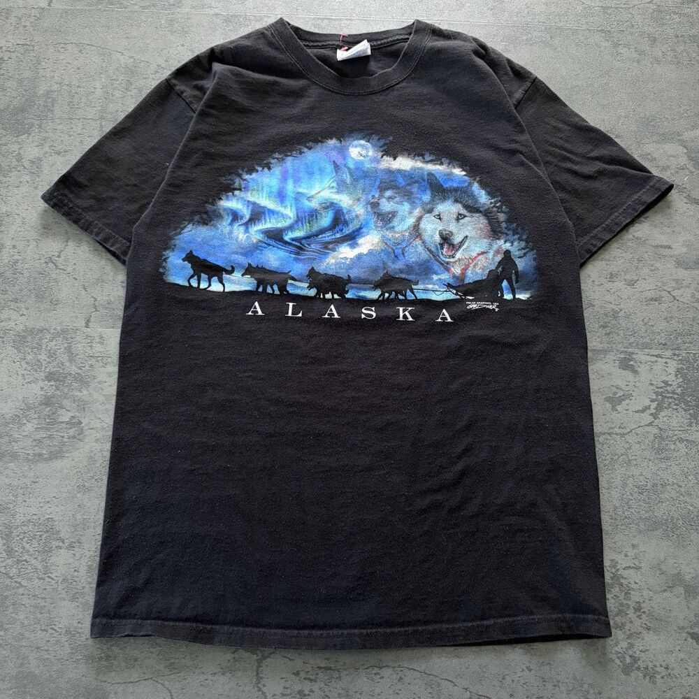 Vintage 90s Wolf Wolves Black Shirt Large M Graphic Print Wildlife Nature Alaska